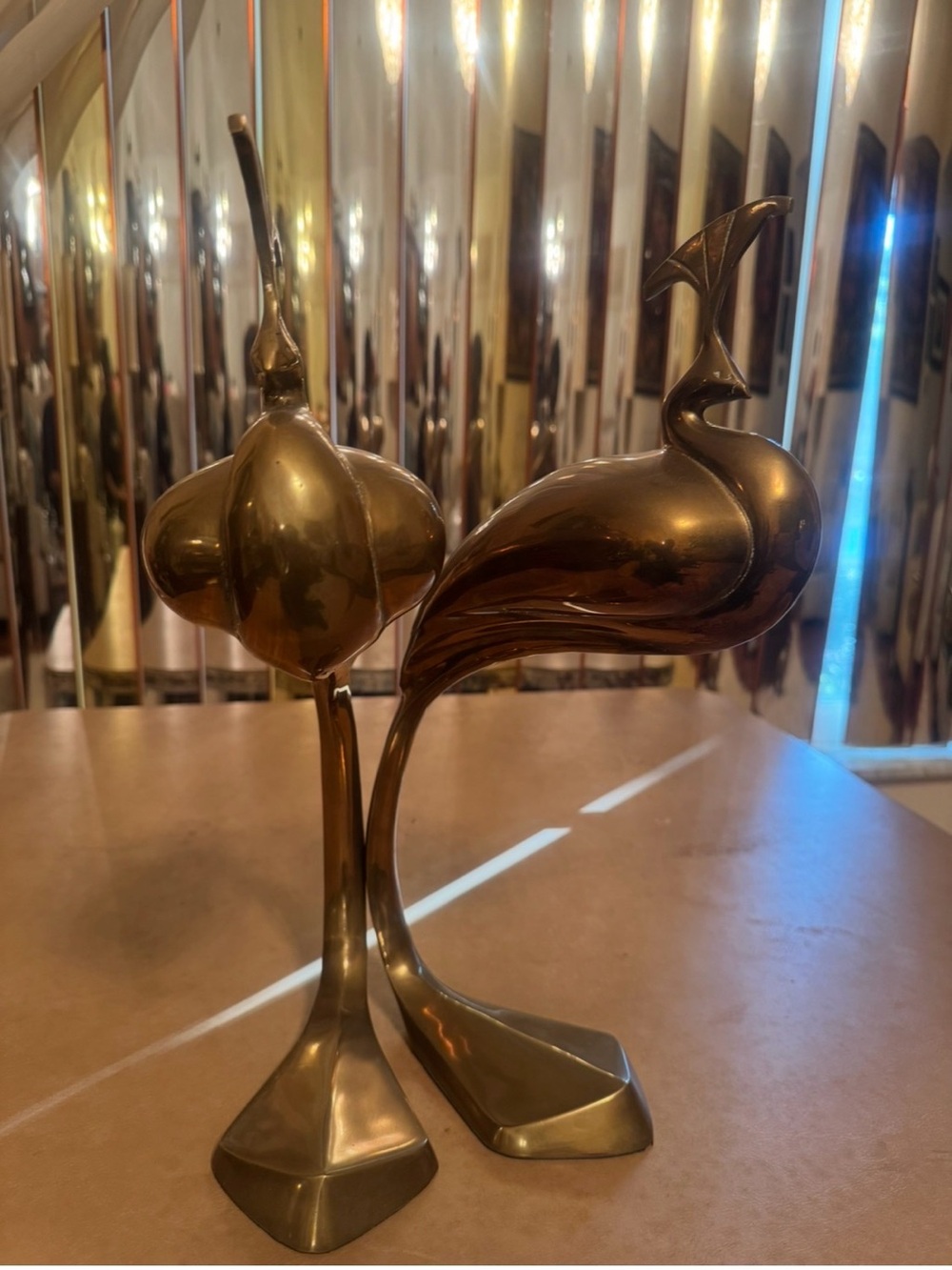 Vintage Mid-Century Dolbi Cashier Standing Brass Peacock Bird Sculptures - Pair